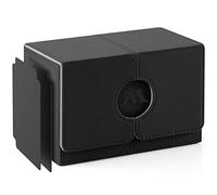 Pulchra Scatola Box Porta Carte Capacità fino a 110 carte, con 2 Piastra di Partizione, Magnetic Flip Deck Box (Logo-M Design, Nero, XL)