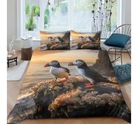 Pulcinella di mare Copripiumino Da 3 Pezzi,set Di Biancheria Da Letto Con Stampati in 3D,federe,cerniera Nascosta,Uccelli di mare Copripiumino Sportivo in Microfibra Facile Da Pulire re(220x240cm)