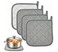 PULCINELLI 4 Pz Presine da Cucina in Cotone 18 x 18cm, Presine per Pentole | Resistenti al Calore, Lavabili e Morbide, Presina Antiscivolo per Teglie, Tappetino Cotone Cucina Multifunzionale - Grigio