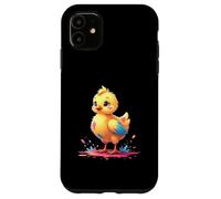 Pulcino giallo con ali blu e schizzi di colore Custodia per iPhone 11