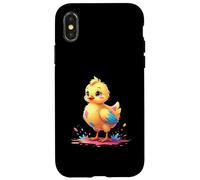 Pulcino giallo con ali blu e schizzi di colore Custodia per iPhone X/XS