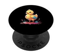 Pulcino giallo con ali blu e schizzi di colore PopSockets PopGrip Adesivo