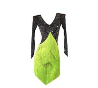 Pulcykp Abito da ballo latino da donna, con nappa, con strass, per competizioni professionali, palcoscenico, tango, cocktail, Nero En8, L