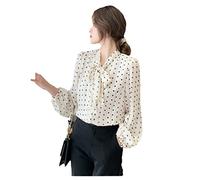 Pulcykp Camicia a maniche lunghe a pois in chiffon camicetta top fiocco con scollo a V camicetta da donna top camicia da lavoro stampata, Come da immagine, M