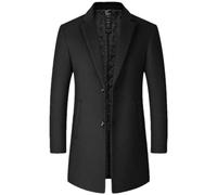 Pulcykp Cappotto di lana casual da lavoro da sposa uomo invernale slim monopetto trench soprabito, Nero 1, XXXL