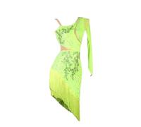 Pulcykp Costume da donna per danza latina, da competizione, maniche singole, abito Rumba Chacha, EN8, XXL