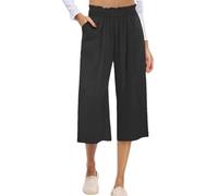 Pulcykp Pantaloni corti da donna a gamba larga a vita alta con punto smock vestibilità ampia culottes leggeri estivi casual pantaloni, Nero , L