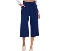 Pulcykp Pantaloni corti da donna a gamba larga a vita alta con punto smock vestibilità ampia culottes leggeri estivi casual pantaloni, Blu scuro, L