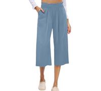 Pulcykp Pantaloni corti da donna a gamba larga a vita alta con punto smock vestibilità ampia culottes leggeri estivi casual pantaloni, Blu, XL