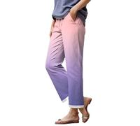 Pulcykp Pantaloni da donna sfumati casual a gamba dritta Ombre coulisse in vita pantaloni leggeri lounge, Viola chiaro, M