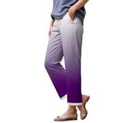 Pulcykp Pantaloni da donna sfumati casual a gamba dritta Ombre coulisse in vita pantaloni leggeri lounge, Viola scuro, L