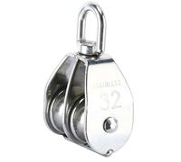 Puleggia per corde, M32, in acciaio inox, doppia rotella a U, portata 250 kg, doppia corda a blocco, adatta per casa, palestra, attività all'aperto (argento)