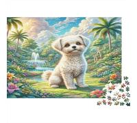 Puli - Carta resistente - Bichon Frisé nel giardino tropicale con cascata - Puzzle - Antistress - Regalo di compleanno - 70x50cm/1000 pezzi