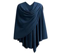 PULI Scialle da donna incrociata sul davanti, elegante poncho finemente drappeggiato lavorato a maglia, cardigan per abito da sera e scialli da sposa, Croce Fronte-Blu Ardesia Scuro, Taglia unica
