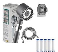 Pulifer Soffione Doccia, Doccetta Portatile ad Alta Pressione con 3 Modalità di Getto, Funzione Massaggio, Filtro Integrato per Acqua Pulita, Ultraleggera con 5 Filtri di Ricambio (Grigio)