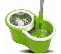 Puliflash - Secchio Lavapavimenti Professionale con Strizzatore in Acciaio Inox, Mocio Rotante 360°, Manico Telescopico, Sistema Autostrizzante, 2 Panni in Microfibra Inclusi (VERDE)