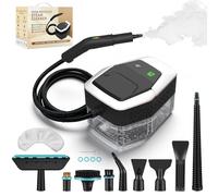 Pulitore a vapore casa portatile, 1500 W, a bassa pressione, riscaldamento rapido in 15s, serbatoio dell'acqua da 1,8 l, con 12 accessori per la pulizia di auto, bianco (Premere 3s per avviare)