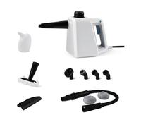 PULITORE A VAPORE PORTATILE portatile AMAZON BASICS DS-SHS10-EU - 3 min, bocchetta, accessorio per finestre, 3,6 m, Potenza Max 1000 W, Serbatoio 250 ml, Pressione 3 bar, Bianco, Nero
