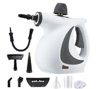 Pulitore a vapore portatile, pulitore per tappezzerie, 1050 W, con set di accessori da 9 pezzi, adatto per la pulizia profonda di case, automobili, divani e bagni, grigio-bianco