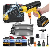 Pulitore ad alta pressione a batteria, 21 V, con 2 batterie e ugello 6 in 1 e tubo da 5 m, 130 bar/1700 PSI, idropulitrice portatile senza fili per auto, prato, giardino, terrazza