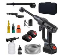 Pulitore ad alta pressione, a batteria da 120 bar, pulitrice a pressione senza spazzole a 3 marce, idropulitrice portatile con 2 batterie, tubo da 10 m, ugello girevole 6 in 1 e 180° per auto