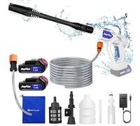 Pulitore ad alta pressione, max 45 bar, idropulitrice portatile a batteria, 6 in 1, con 2 batterie e caricatore rapido per auto e giardino