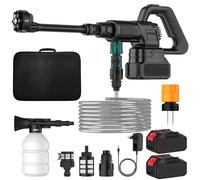 Pulitore ad alta pressione, pistola ad alta pressione senza fili, max 200 bar, idropulitrice ad alta pressione con 2 batterie, ugello multiuso 6 in 1, portatile, con tubo, vaso in schiuma, per pulire