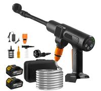 Pulitore ad alta pressione senza fili, 200 bar, pulitore ad alta pressione sulla batteria, con 6 in 1 ugello, idropulitrice tubo da 5 m, schermo LCD, adatto per la pulizia dei balconi (2 batterie)