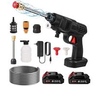 Pulitore ad alta pressione senza fili, 3000 W, 21 V, pulitore ad alta pressione sulla batteria con tubo da 5 m, pressione 30 bar, per pulire balconi e auto (2 batterie da 7500 mAh)