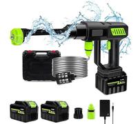 Pulitore ad alta pressione senza fili, idropulitrice ad alta pressione sulla batteria 40 bar, pistola ad alta pressione con ugello regolabile 6 in 1, tubo da 5 m, per pulizia e irrigazione (2 batterie