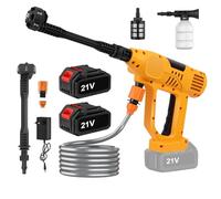 Pulitore ad alta pressione senza fili, pulitore ad alta pressione con 2 batterie 3000 mAh, 65 bar, ugello 6 in 1, touch screen LCD,strumento di pulizia per animali da compagnia e giardino (giallo)