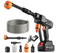 Pulitore ad alta pressione senza fili, pulitore ad alta pressione portatile, pressure washer 48 V, con ugello regolabile 6 in 1, connettore per rubinetto, per auto, giardino, terrazza, finestre (1