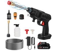 Pulitore ad alta pressione senza fili, pulitore ad alta pressione sulla batteria, 20 bar, getto max 10 m, tubo 5 m, vaso in schiuma, vaso di schiuma, pistola per lavaggio di irrigazione e auto (1