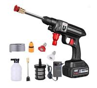 Pulitore ad alta pressione Ugello 6 in 1,30 bar, pulitore ad alta pressione senza fili con batterie, pulitore ad alta pressione con tubo 5 m, vaso in schiuma, adatto per pulire le auto, pavimenti (10