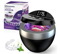Pulitore ad ultrasuoni di ritenzione per protesi dentarie da 200 ml per paradenti, allineatore, supporto, protezione notturna e dispositivo dentale con 4 modalità, detergente per gioielli 45 kHz