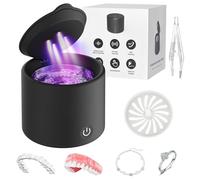 Pulitore ad ultrasuoni per fermi e allineatori, 50 kHz, capsula dentale per Invisalign, parentesi graffe, protesi, guardie notturne, 200 ml, 3 modalità, pulizia profonda per fermi freschi, nero