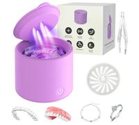 Pulitore ad ultrasuoni per fermi e allineatori, 50 kHz, capsula dentale per Invisalign, parentesi graffe, protesi, guardie notturne, 200 ml, 3 modalità, pulizia profonda per fermi freschi, viola