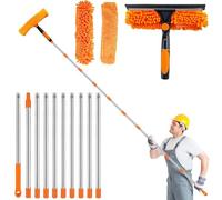 Pulitore per finestre con asta telescopica, 4,5 m, con estrattore per finestre in silicone e gomma in microfibra, manico lungo per bagno, doccia, vetro, specchio, auto, arancione (4,5 m)