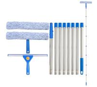 Pulitore per finestre da 3 m con manico lungo, 35 cm e lavavetri da 38 cm come set combinato, set professionale per la pulizia di vetro, finestre, doccia e porta in vetro