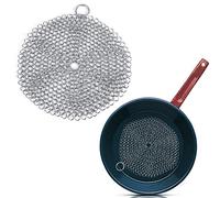 Pulitore per ghisa, scrubber per cotta di maglia in acciaio inossidabile | Pulitore per padelle in ghisa per la pulizia di padelle pre-stagionate, piastre, griglie per barbecue e pentole