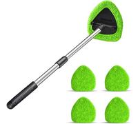Pulitore per Parabrezza Auto, Pulitore per Vetri Auto con 4 Pastiglie in Microfibra Lavabili E Riutilizzabili, Kit di Pulizia per Tergicristalli con Manico Lungo Ed Estensibile (Verde)