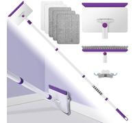 Pulitore per pareti e battiscopa, strumento di pulizia per battiscopa con manico lungo 144,8 cm, mocio per pareti con 5 panni riutilizzabili e spazzola con setole per soffitto, pavimento, finestra