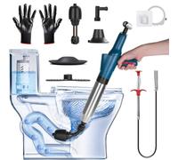 Pulitore per tubi ad aria compressa, con indicatore di pressione dell'aria, pompa per la pulizia dei tubi con 4 ventose, guanti e pinze per gli artigli, per WC, bagno, doccia, cucina(verde)