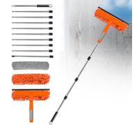 Pulitore telescopico per finestre, 3,7 m, 4,5 m, 2 in 1, set con estrattore in silicone e panno in microfibra, lavavetri con 10 aste telescopiche per finestre alte, auto (arancione, 4,5 m)