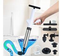 Pulitore Tubi ad Alta Pressione (4 Adattatori) - Pompe per Sblocco Tubature con Compressione d'Aria e Manometro - Per Lavandini, Water, Doccia, Cucina - Stura WC e Bagno - Sgorgatore per Otturazioni