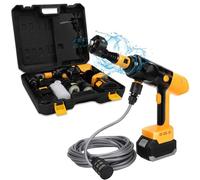 Pulitrice ad alta pressione 4 in 1 e compressore e aspirapolvere e ventilatore con 2 batterie da 3000 mAh, motore senza spazzole da 200 W, 23000 giri/min, per la pulizia quotidiana di auto e