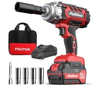 PULITUO 1/2" Avvitatore a Impulsi,Elevata Avvitatori a Massa Battente con Coppia 450Nm(375Ft-Lbs),Avvitatore ad Impulsi con 3000mAh Batteria,5-velocità,4-Bussola, 1 Ore Caricabatterie Veloce
