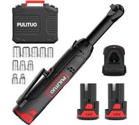 PULITUO 12V 3/8" Chiave a cricchetto elettrica a collo lungo, Chiave a Cricchetto a Batteria estesa Set da 40Ft-lbs con batterie 2x2.0Ah e carica rapida, velocità variabile da 300 RPM con 10 bussole