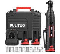 PULITUO 12V Chiave a cricchetto elettrica a batteria, 3/8 pollici, 50 N.M, con 2 batterie agli ioni di litio da 2,0 Ah, caricabatterie rapido, 10 prese