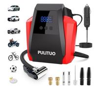 PULITUO Gonfiatore Pneumatici 12V DC - Compressore d'Aria Portatile 35L/min, 150 PSI / 10,3 Bar Pompa Auto con Arresto Automatico, Manometro Digitale e LED, Rosso